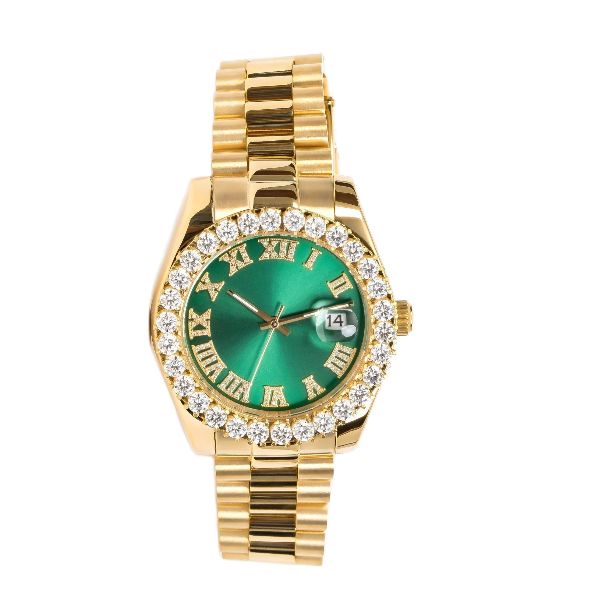 Green and Gold Moissanite Solitaire Prong Watch