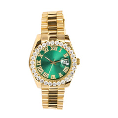 Green and Gold Moissanite Solitaire Prong Watch
