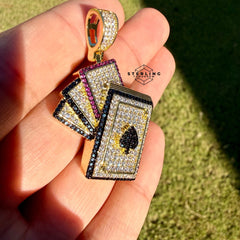 Playing Cards Iced Out Gold Tone Pendant