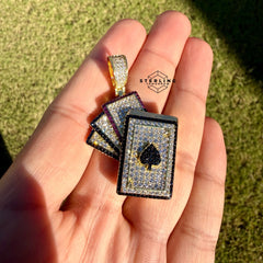 Playing Cards Iced Out Gold Tone Pendant