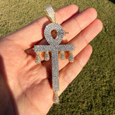 XL Ankh Drip 14k Gold Plated CZ Iced Large Pendant + Steel Rope Chain