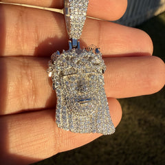 Moissanite Small Jesus Head + Steel Rope Chain