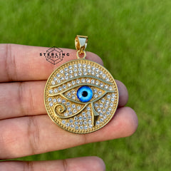 Eye of Horus Iced Out Gold Tone Stainless Steel Pendant