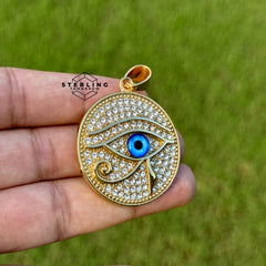 Eye of Horus Iced Out Gold Tone Stainless Steel Pendant