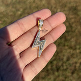 Lightening Bolt Gold Tone Iced Pendant + Steel Rope Chain