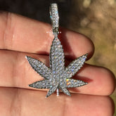 Marijuana Iced Out Silver Tone Pendant