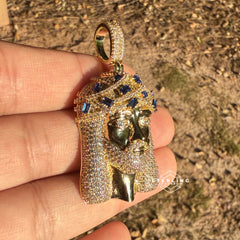 Jesus Iced Out Pendant with Blue Sapphire Crown