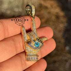 Evil Eye Hand Sign Iced Out Pendant