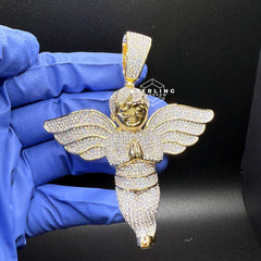 Gold Tone Large Iced Out Angel Pendant