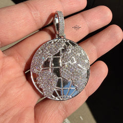 Moissanite World Globe Iced Pendant