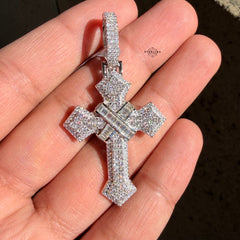 Moissanite Cross Baguette Detail Pendant