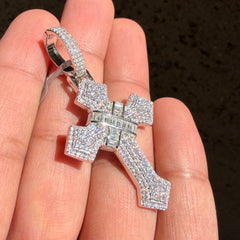 Moissanite Cross Baguette Detail Pendant