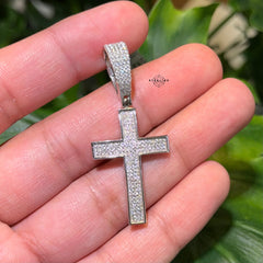 Moissanite Iced Cross Pendant + Steel Rope Chain