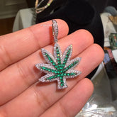 Iced Out Green Marijuana Pendant