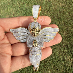 Gold Tone Large Iced Out Angel Pendant