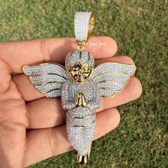 Angle Large 14k Gold Finish Iced Out Pendant