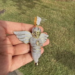 Gold Tone Large Iced Out Angel Pendant