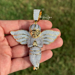Gold Tone Large Iced Out Angel Pendant
