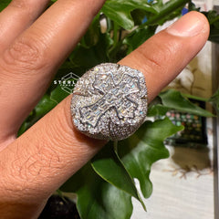 Moissanite Cross Bustdown Ring