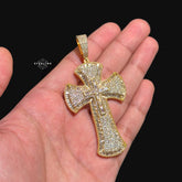 3D Cross Pendant - 14k Gold Plated CZ