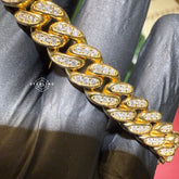 Gold over Silver 9mm 9" Cuban Bracelet - Solid 925 Sterling Silver CZ