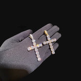 Large Iced Out Tennis Cross - 14k Gold Plated CZ