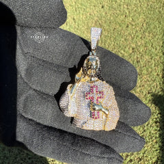Jesus Iced Out Pendant with Red Cross