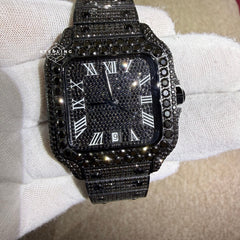Black 40mm Mens Moissanite Watch - Stainless Steel - Pass Diamond Testers