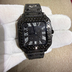 Black 40mm Mens Moissanite Watch - Stainless Steel - Pass Diamond Testers