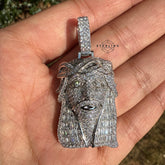 Jesus with Thorns Baguette Iced Out Pendant Silver Tone