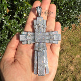 X Large Silver Tone Cross Iced Out Detail Pendant