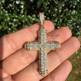 Cross Princess Cut Gold Tone Iced Out Pendant