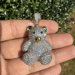Teddy Bear Iced Out 14k Gold Plated Pendant + Steel AntiTarnish Rope Chain