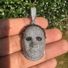White Gold Mask Iced Out Horror Pendant
