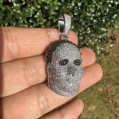 White Gold Mask Iced Out Horror Pendant