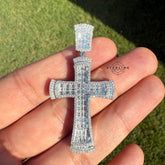 Baguette Cross Iced Out Moissanite Pendant