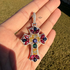 Moissanite Rose Cross Gemstone Pendant