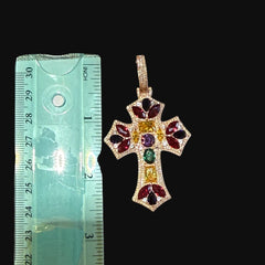 Moissanite Rose Cross Gemstone Pendant