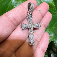 14k Gold Plated Iced Two Tone Gothic Cross Pendant