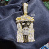 Moissanite 3" Jesus Pendant Gold Tone