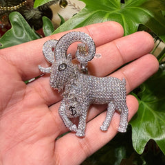Ram Moneybag Iced Out Pendant 14K White Gold Finish