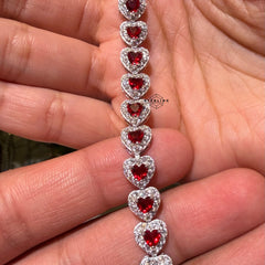 Moissanite Ruby Heart Bracelet - 7"