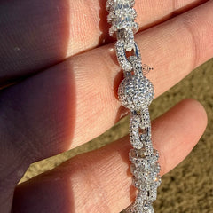 8mm 8" Snow Bead Link Bracelet 925 Sterling Silver CZ