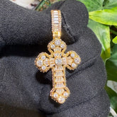 Cross Pendant 14K Gold Plated CZ Diamond Baguette Cross Hip Hop Chain Bling Necklace Mens Religious Jewelry Anti Tarnish Rope Chain No Green