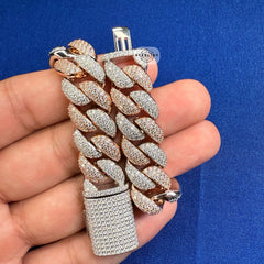 Moissanite Rose Two Tone 15mm Miami Cuban Chain 22"