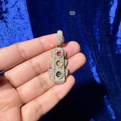 Traffic Light 14K Gold Plated Iced Pendant