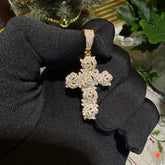 Cluster Cross Iced Pendant 14k Gold Plated