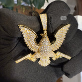Eagle Guns 14k Gold Plated Iced Pendant