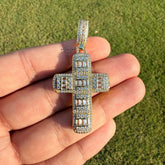 Baguette Cross Iced Out Gold Tone Pendant