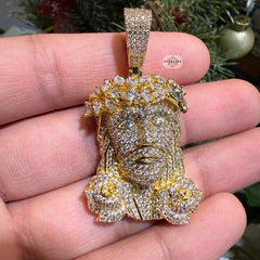 14K Gold Plated Iced Jesus Flower Pendant